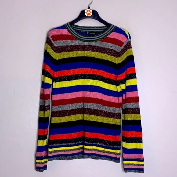 INC International Concepts striped metallic knit crewneck sweater xl women’s - Picture 1 of 6